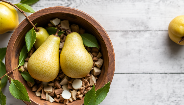 pear scented potpourri in a wooden bowl without pears in it
