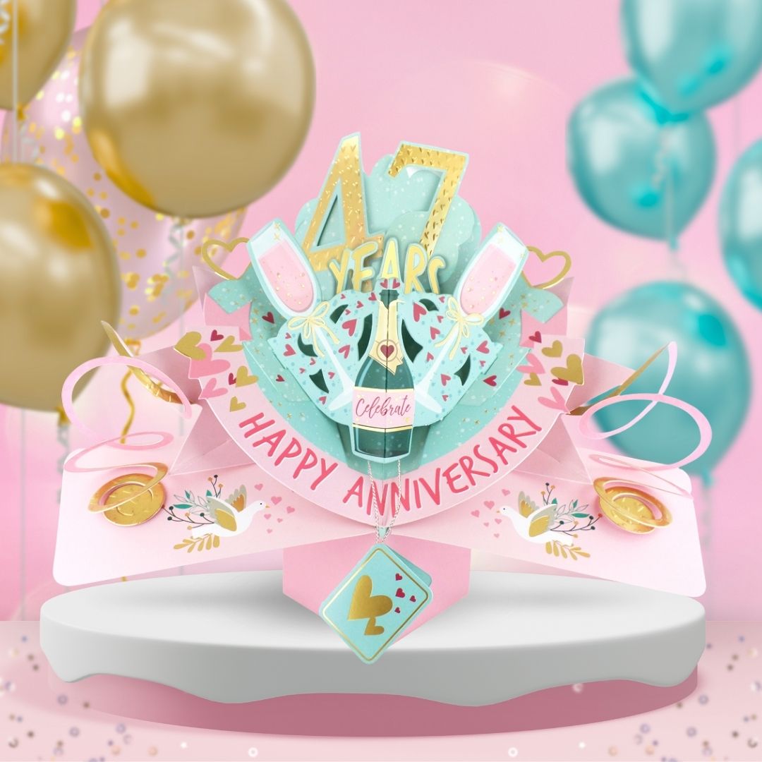 47th anniversary pop up card with festive design and colorful decorations for celebration