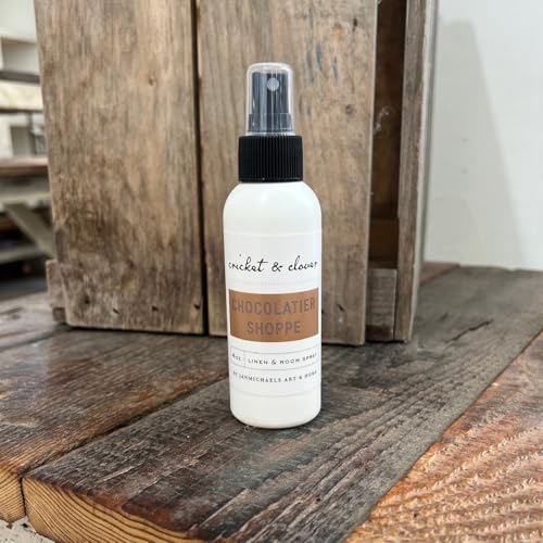 Cricket & Clover Linen and PotPourri Room Spray – Chocolatier Shoppe | 4 oz Bottle | Gourmet Blend of Vanilla, Hazelnut, Chocolate & Praline