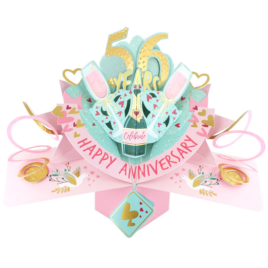 Love Kate's 56th anniversary pop up card featuring a celebratory design with champagne and festive decorations