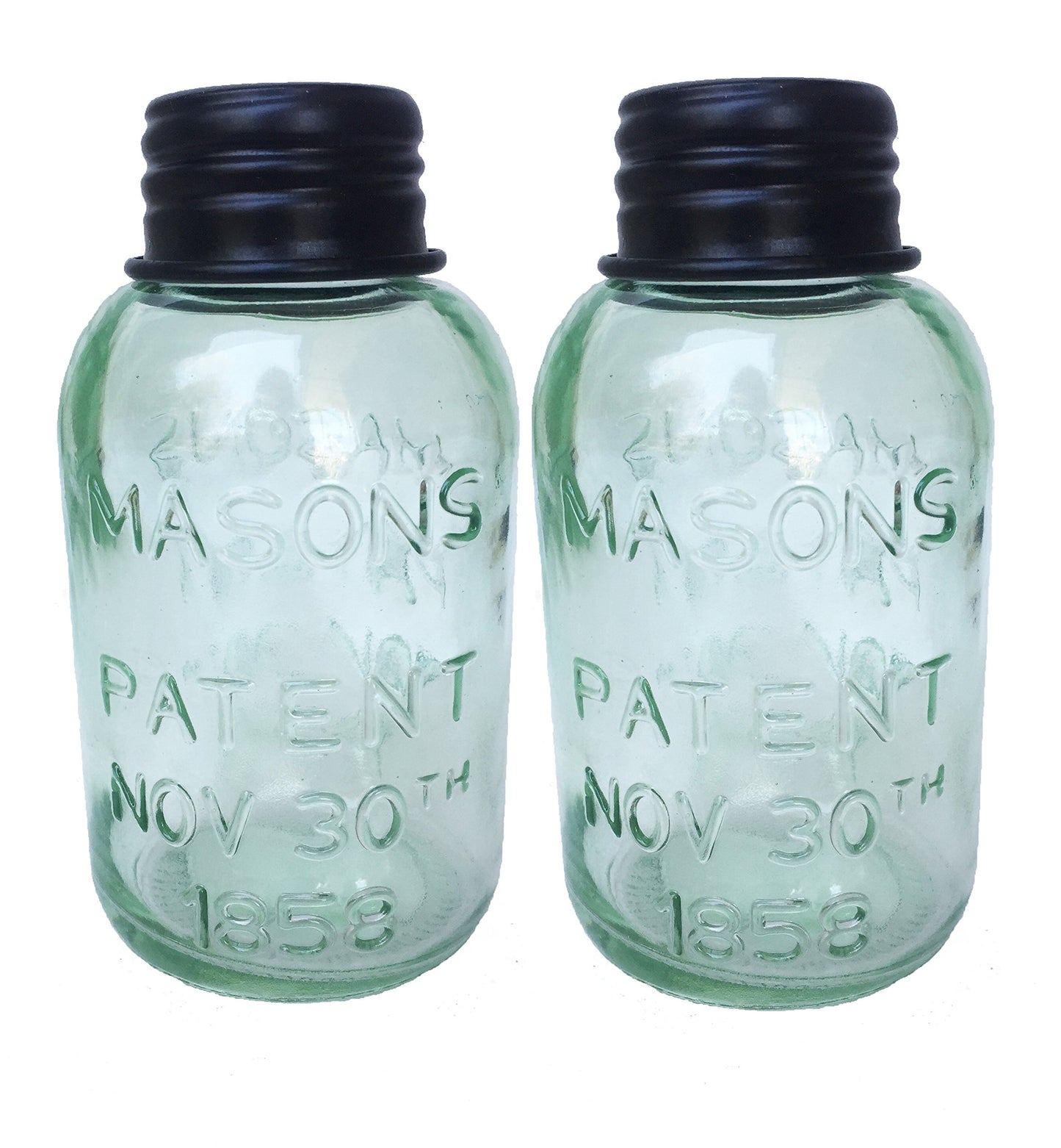 Antique Reproduction Embossed Mini Glass Mason Jar with lid- 2-Pack, holds 4 oz (250 ml)