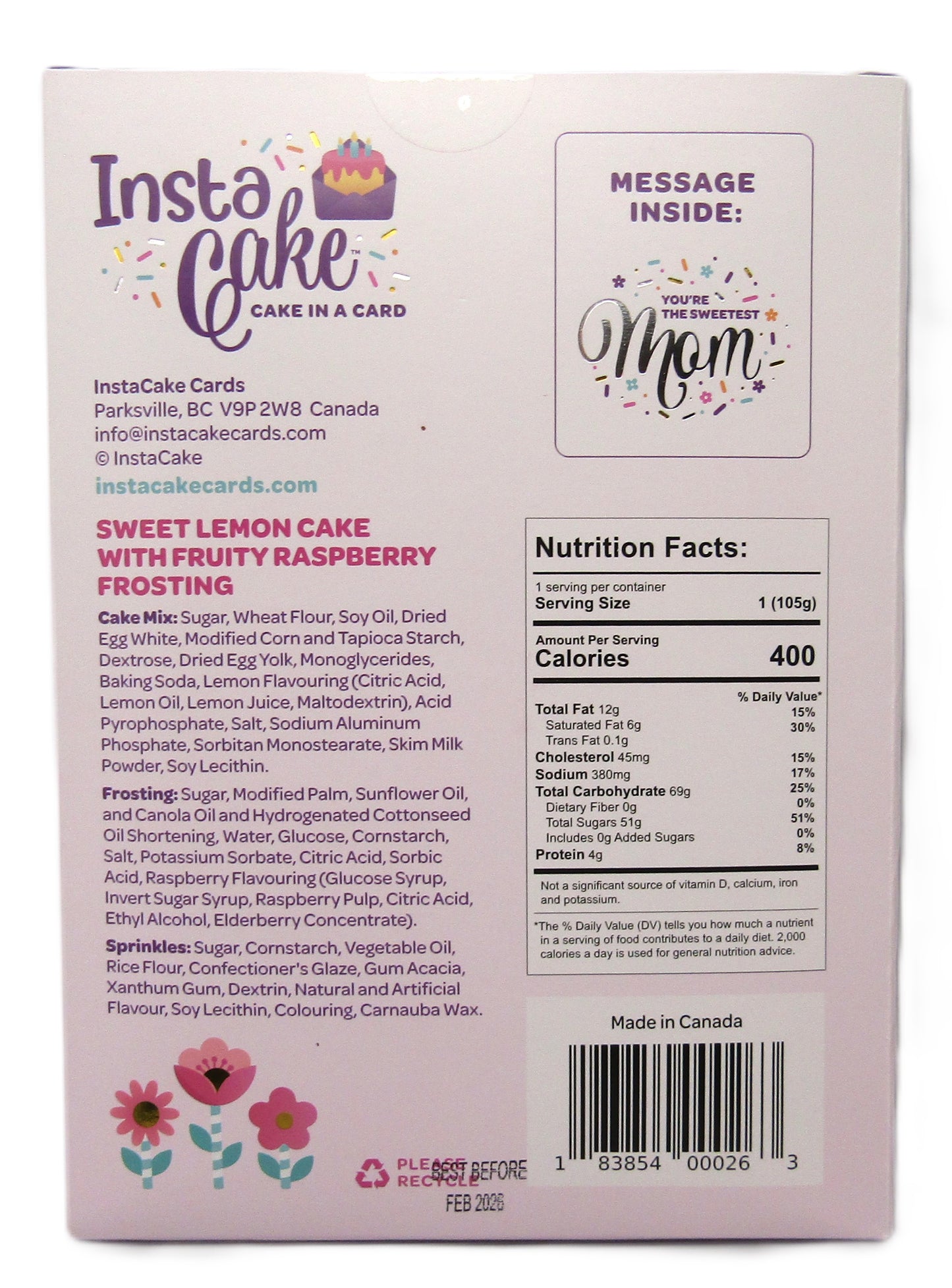 Happy Mothers Days Instacake Card Sweet Lemon Cake with Fruity Raspberry Frosting