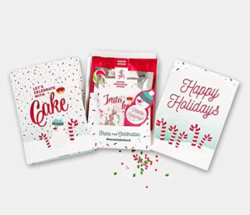 InstaCake Cards Christmas Card Let's Celebrate with Cake includes Single Serve Mug Cake Mix Vaniila Cake and Peppemint Frosting and sprinkles - anything4home