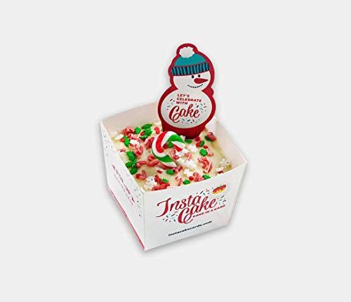 InstaCake Cards Christmas Card Let's Celebrate with Cake includes Single Serve Mug Cake Mix Vaniila Cake and Peppemint Frosting and sprinkles - anything4home