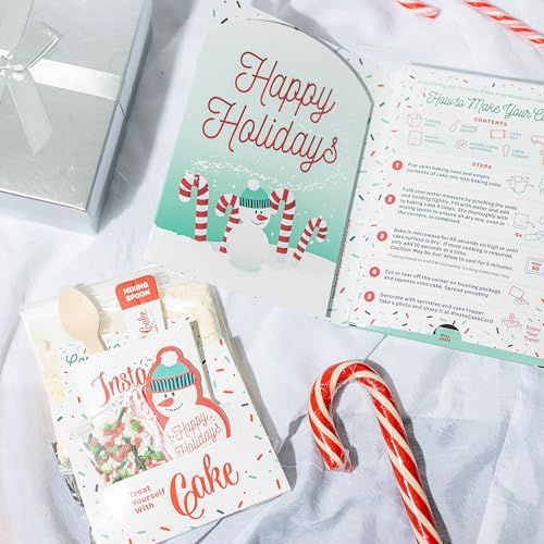 InstaCake Cards Christmas Card Let's Celebrate with Cake includes Single Serve Mug Cake Mix Vaniila Cake and Peppemint Frosting and sprinkles - anything4home