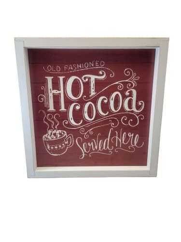Old Fashioned Hot Cocoa Served Here" Red and white print sign 11.5 x 11.5 x .8 inches - anything4home