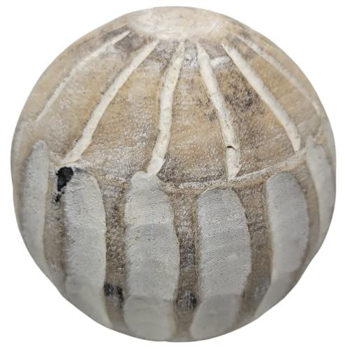 PD Home & Garden Carved Medallion Decorative Wood Ball with White Accents - anything4home