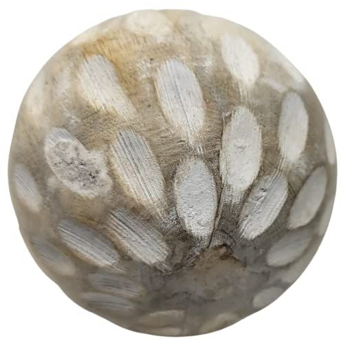 PD Home & Garden Carved Petals Decorative Wood Ball with White Accents - anything4home