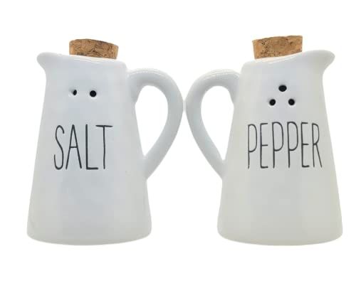 PD Home & Garden Ceramic Salt and Pepper Shaker Pitcher Set Rustic Farmhouse Vintage Kitchen and Table Decor White - anything4home