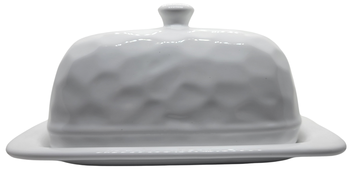 PD Home & Garden White Ceramic Farmhouse Rustic Butter Dish Round Handle - anything4home