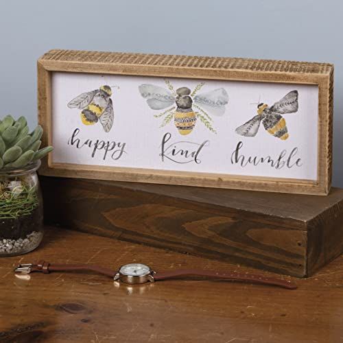 Primitives by Kathy 101758 Inset Box Sign, 10" Length x 4.25" Height x 1.75" Width, Bees - Happy, Kind, Humble - anything4home