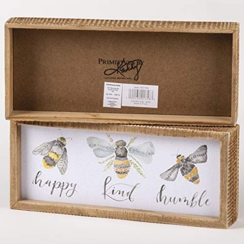 Primitives by Kathy 101758 Inset Box Sign, 10" Length x 4.25" Height x 1.75" Width, Bees - Happy, Kind, Humble - anything4home