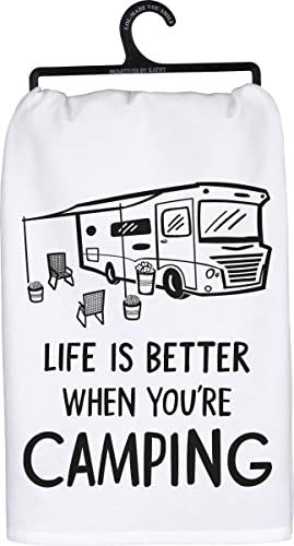 Primitives by Kathy Decorative Kitchen Towel Life Is Better When You're Camping, White - anything4home