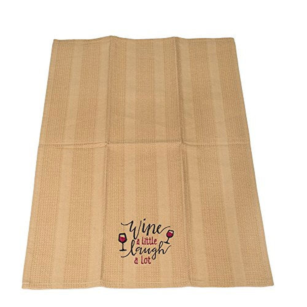 The Country House Collection Wine a Little Laugh a Lot 19 x 28 All Cotton Embroidered Waffle Kitchen Towel - anything4home