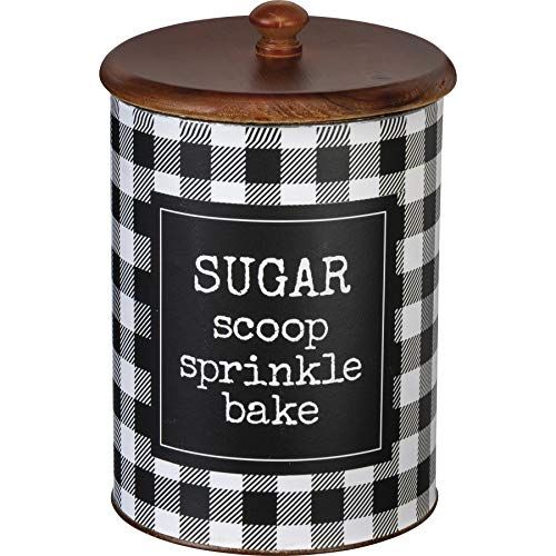 Primitives by Kathy Buffalo Check Canister Set: Flour Sugar Coffee Set of 3, Black/White - anything4home