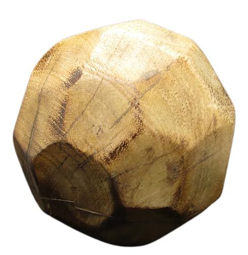 PD Home and Garden faceted natural decorative wood ball for bowl with geometric facets and visible wood grain
