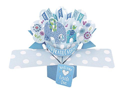 Second Nature Pop Ups baby boy pop up greeting card with blue elephant and congratulatory design