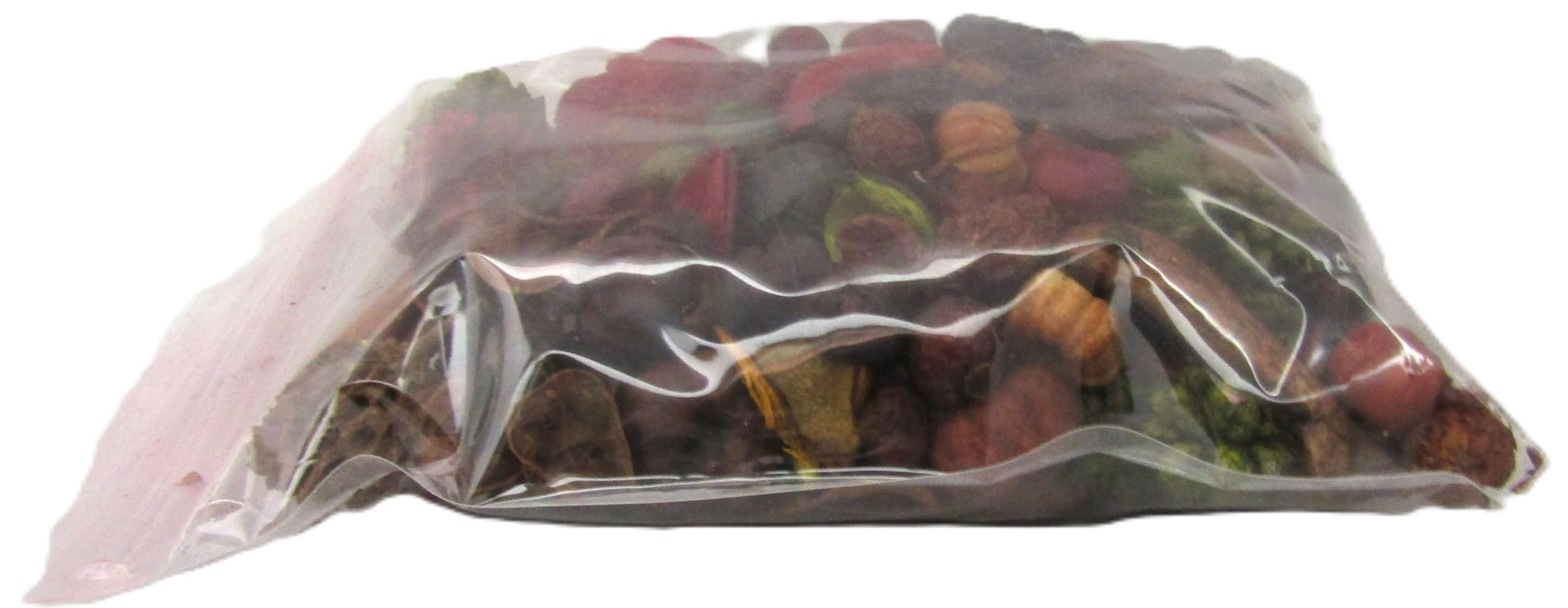Baked apple pie potpourri in a clear bag, featuring colorful dried fruits and spices for home fragrance