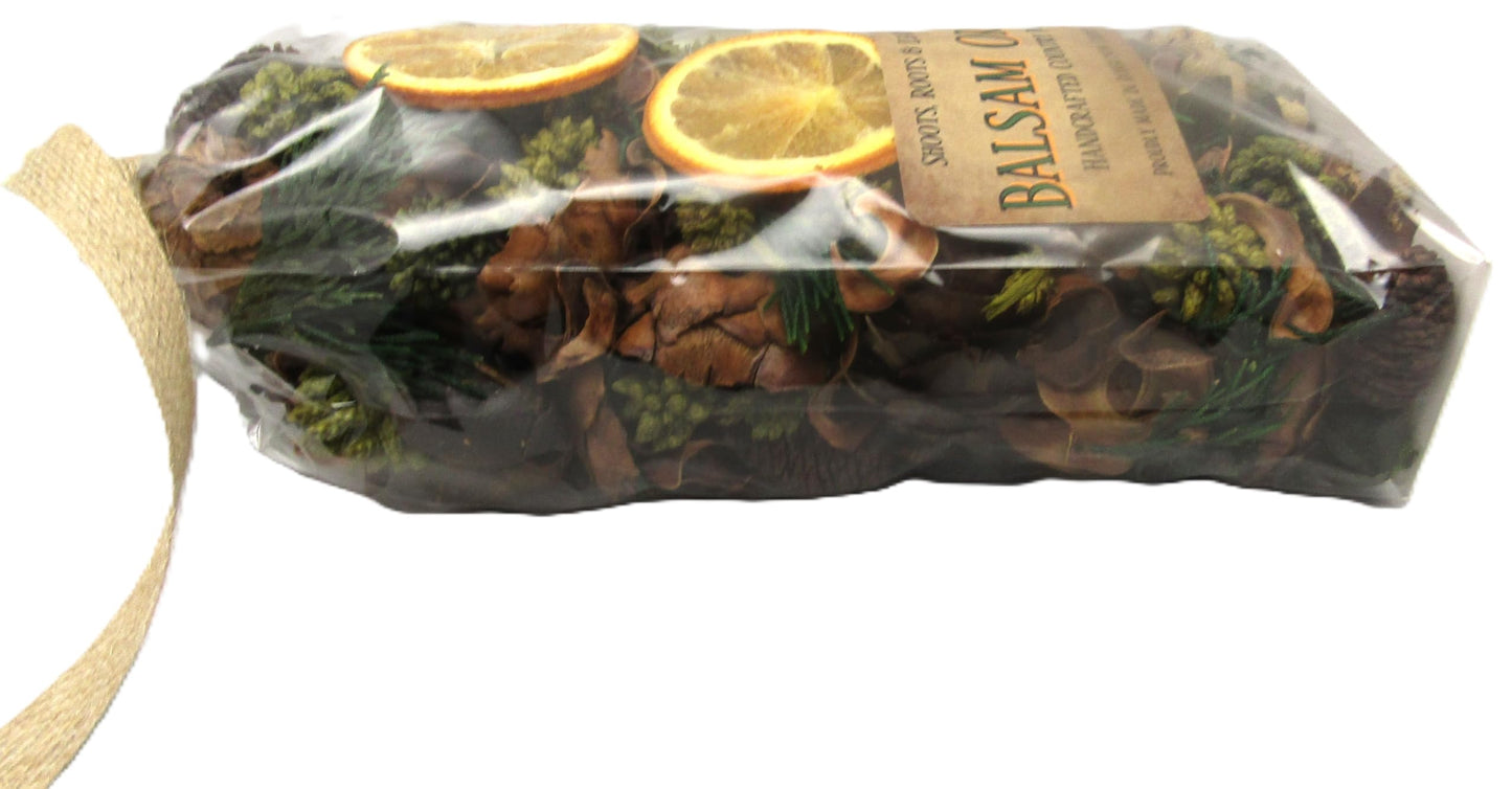 Shoots Roots and Leather Boots Balsam Orange Potpourri Bowl Filler with dried orange slices and pine cones