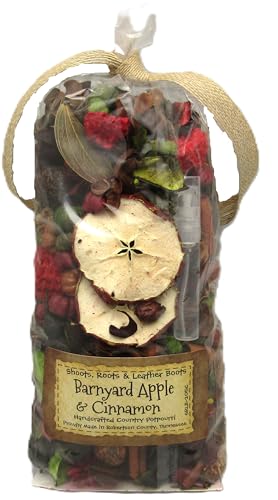 Shoots Roots Leather Boots apple cinnamon potpourri with dried apple slices and natural spices in a clear bag