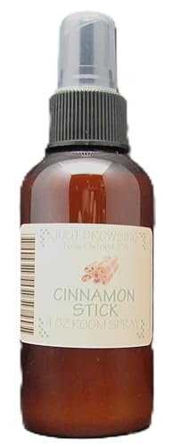 Just Browsing cinnamon air freshener for home in brown spray bottle with cinnamon stick label