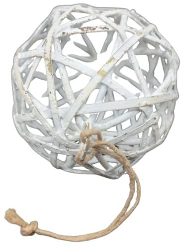 PD Home and Garden farmhouse decorative metal sphere white distressed open lattice ornament with jute hanging rope