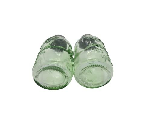 PD Home & Garden glass mason jar salt and pepper shakers with embossed design lying on side