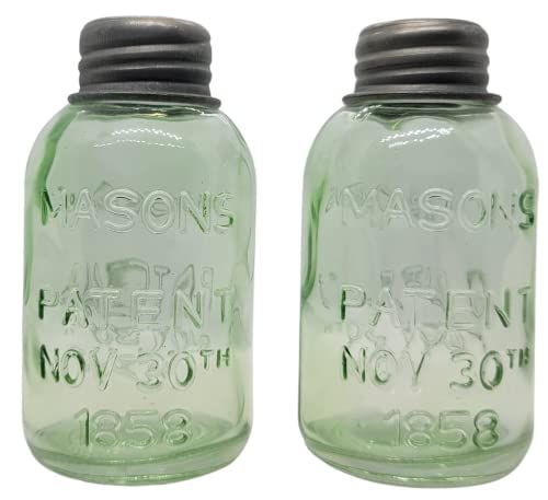 PD Home Garden glass mason jar salt and pepper shakers with vintage embossed design and metal lids