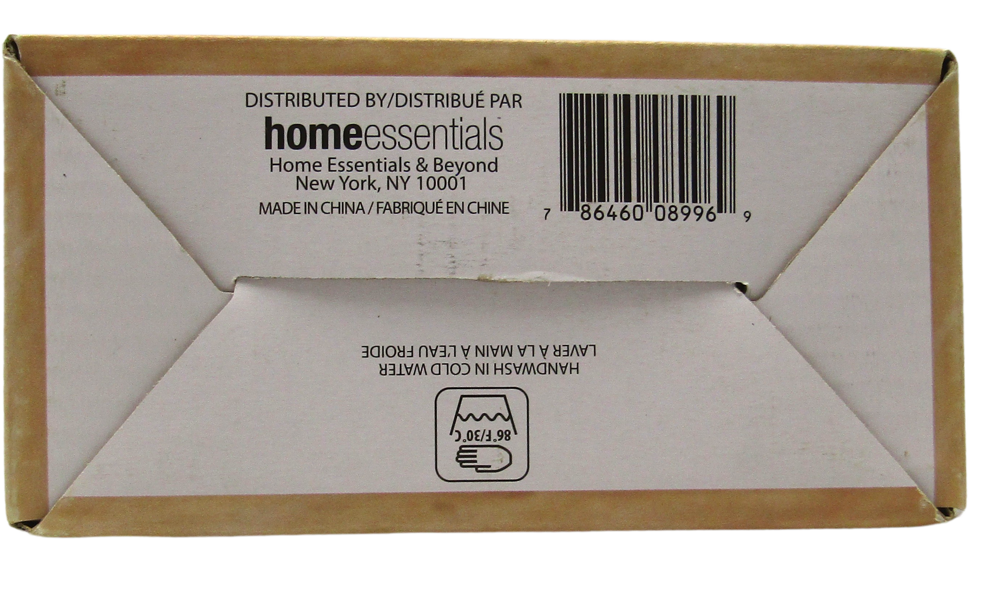 Home Essentials packaging box with barcode and handling instructions for glass salt and pepper shakers