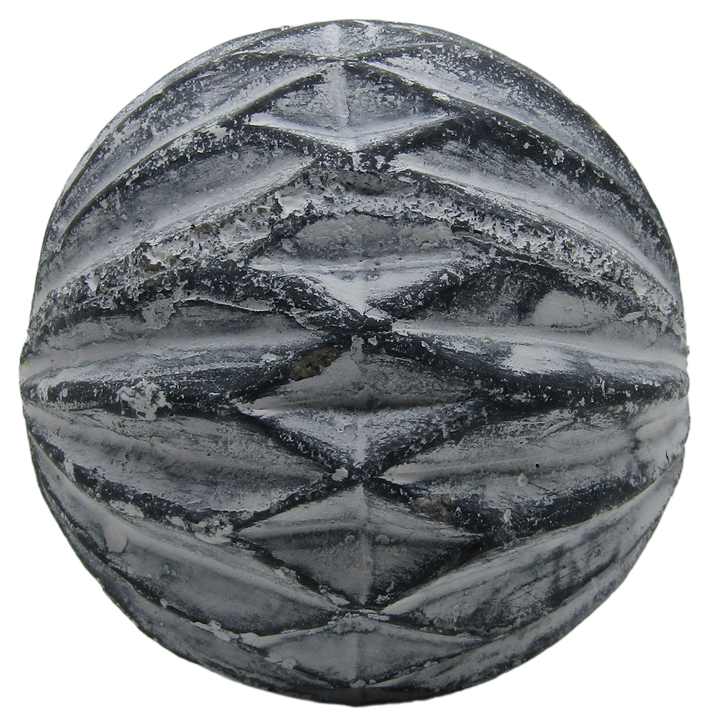 PD Home and Garden rustic concrete garden sphere with carved geometric ridges and weathered gray finish