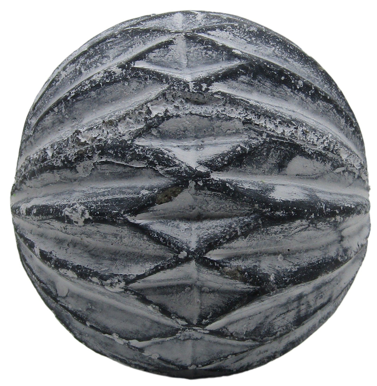 PD Home and Garden rustic concrete garden sphere with carved geometric ridges and weathered gray finish