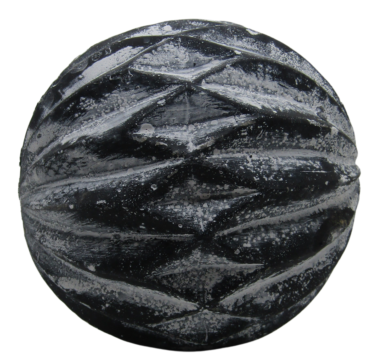 PD Home and Garden rustic concrete garden sphere with weathered dark gray finish and carved diamond pattern