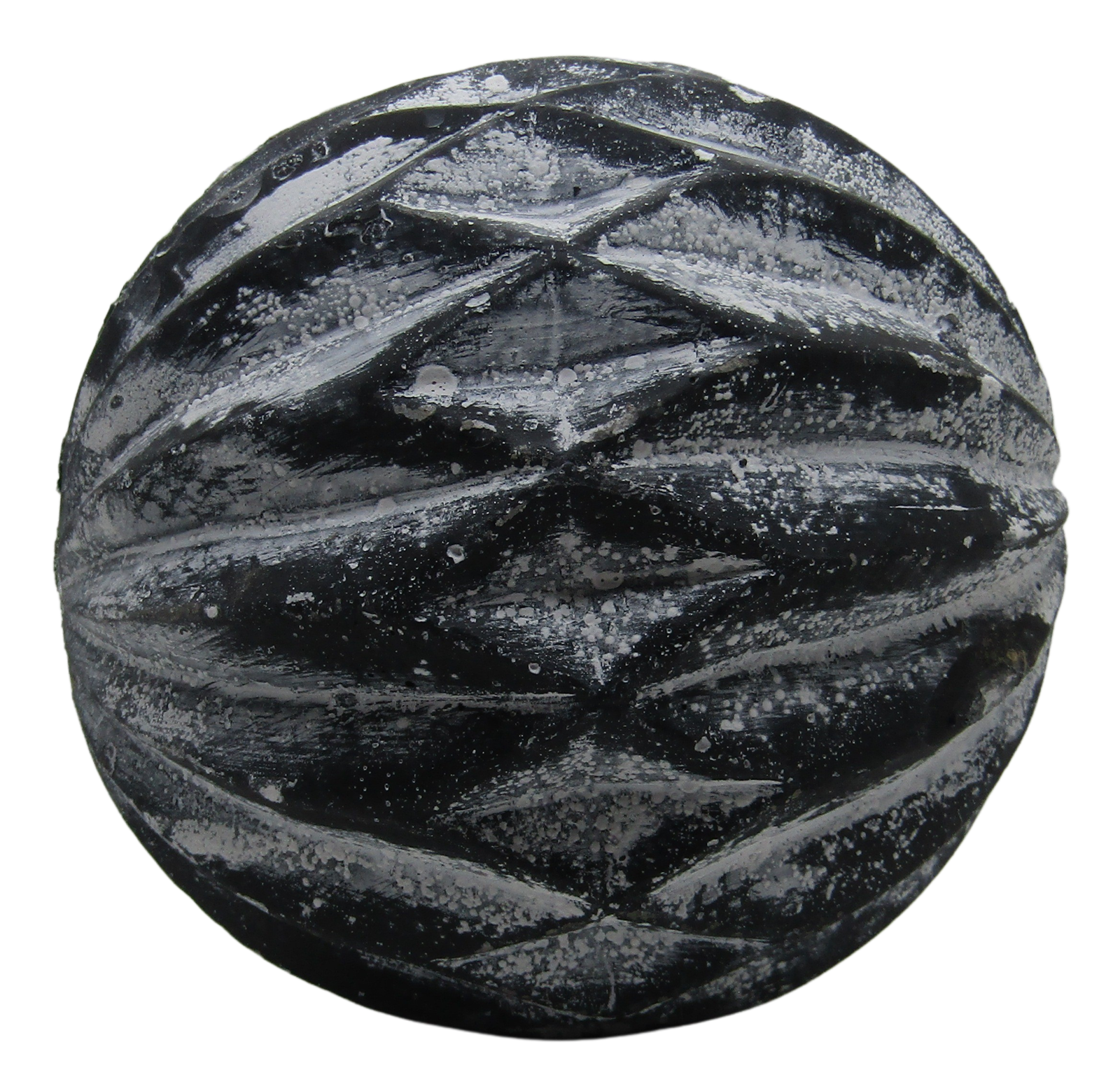 PD Home and Garden rustic concrete garden sphere with weathered dark gray finish and carved diamond pattern