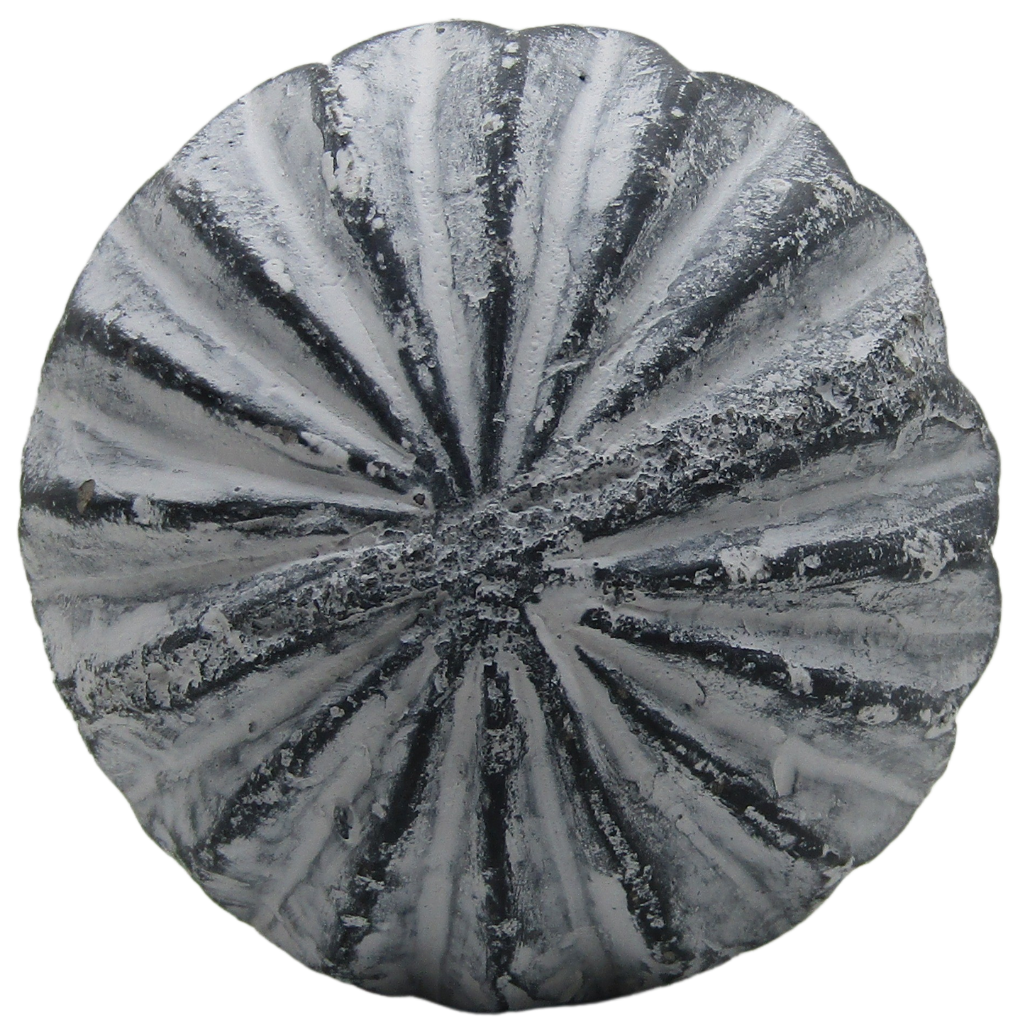 PD Home and Garden rustic concrete garden sphere with weathered radial ridges and white gray patina for outdoor decor