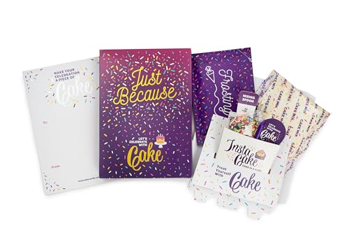 Instacake Cards cake in a card gift set with colorful confetti design and celebration messages