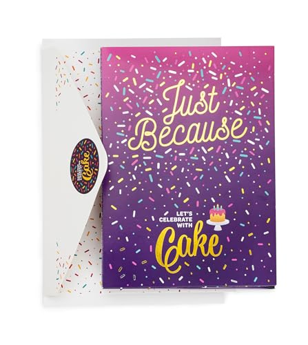 Just Because cake in a card gift with colorful confetti and a white envelope by Instacake Cards