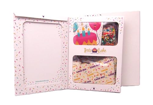 Instacake Cards personalized cake card gift with cake mix and colorful sprinkles in decorative packaging