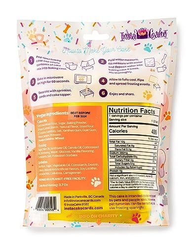 Instacake Cards pet celebration cake kit back packaging with baking instructions and nutrition facts