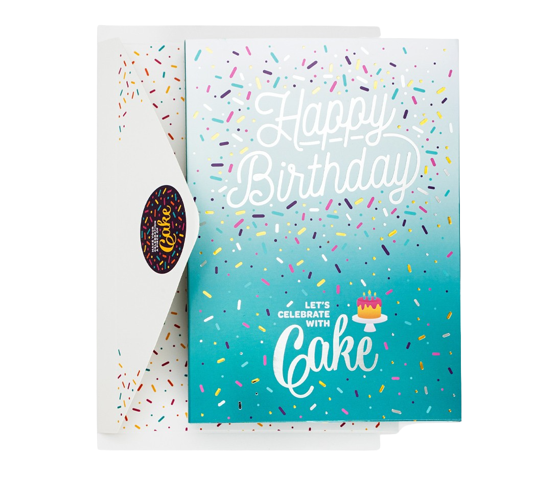 Unique birthday gift card with colorful confetti and Happy Birthday message by Instacake Cards