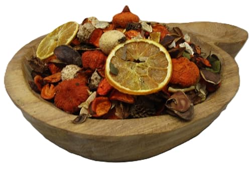 Wooden bowl filled with dried potpourri featuring citrus scented home decor for a fresh aroma