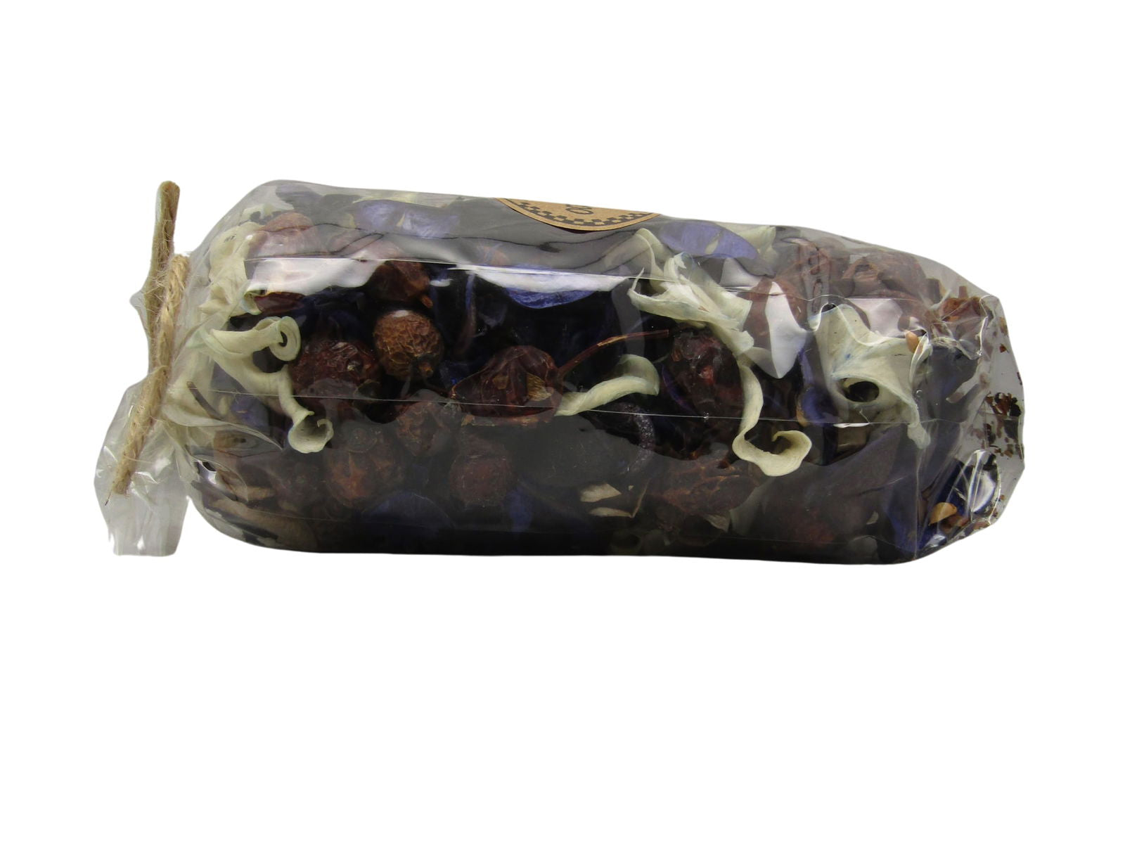 Just Browsing ocean breeze potpourri bowl filler packaged in clear bag with dried pods and curled wood shavings