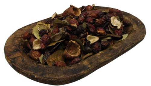 Pear scent potpourri bag from Just Browsing displayed in a rustic wooden bowl with dried natural elements