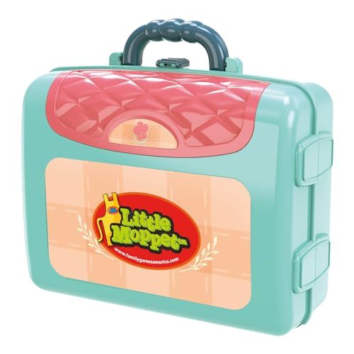 Family Games America Little Moppet kids carrycase play set in teal and pink with handle and latch