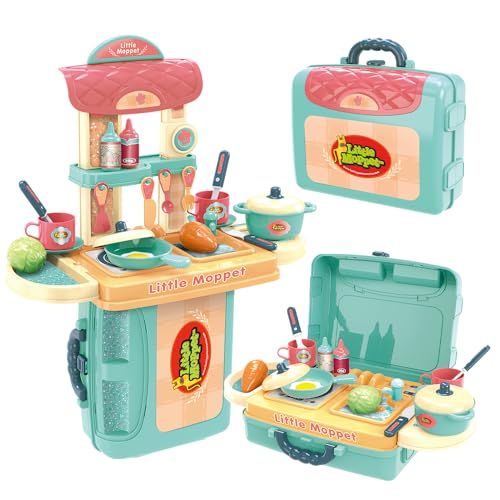 Family Games America kids carrycase play set with miniature kitchen tools and food items in a portable suitcase