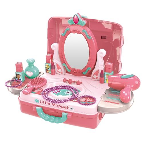 Family Games America kids carrycase play set with pink vanity mirror, toy hairdryer, and accessories
