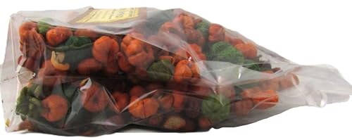 Bag of handmade potpourri rustic blend with orange and green dried pods in clear plastic packaging