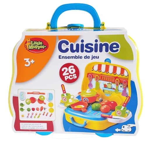 Family Games America kids kitchen play set with 26 pieces including toy food and utensils in a portable case