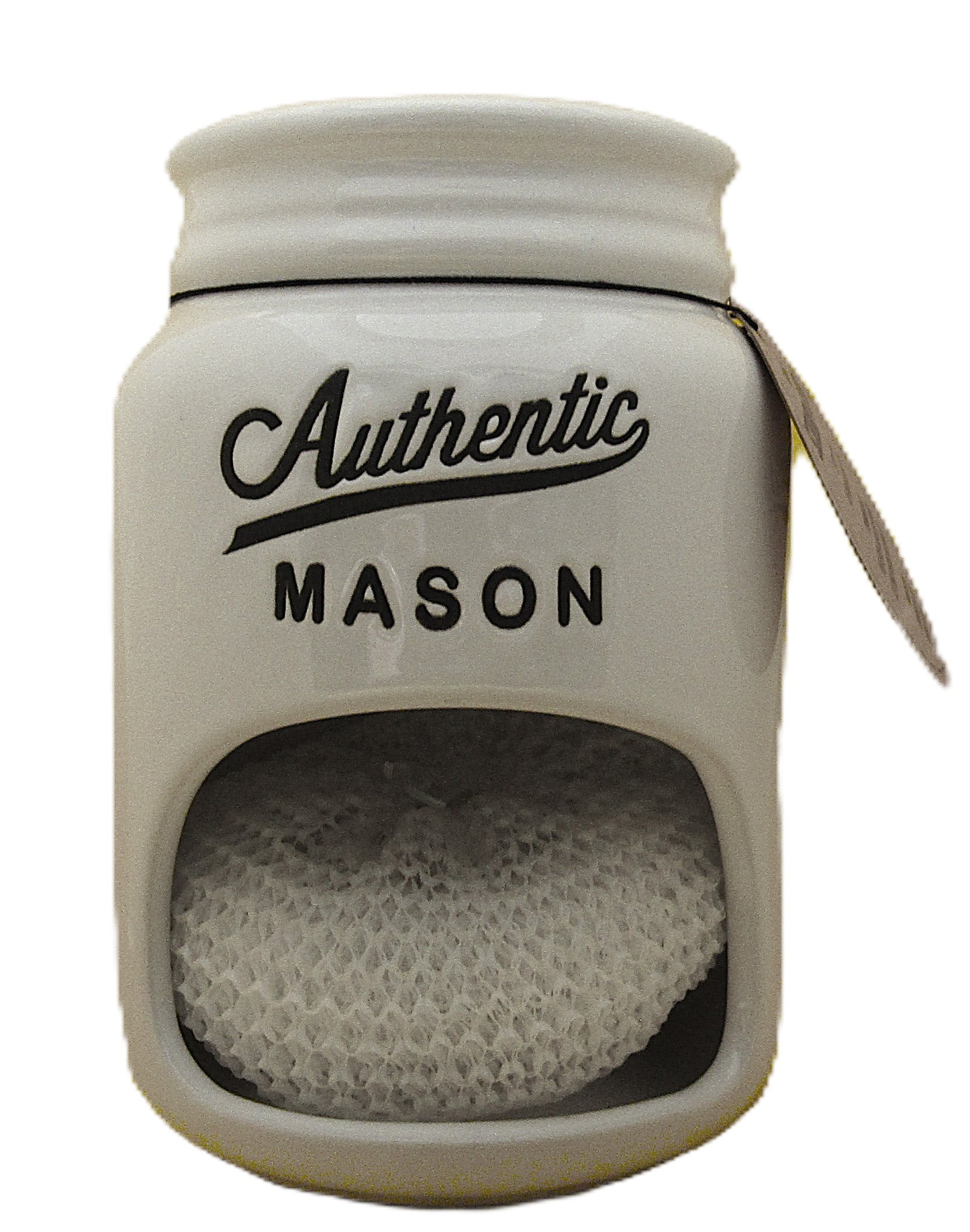Home Essentials kitchen sink scrubby holder in white ceramic with Authentic Mason design