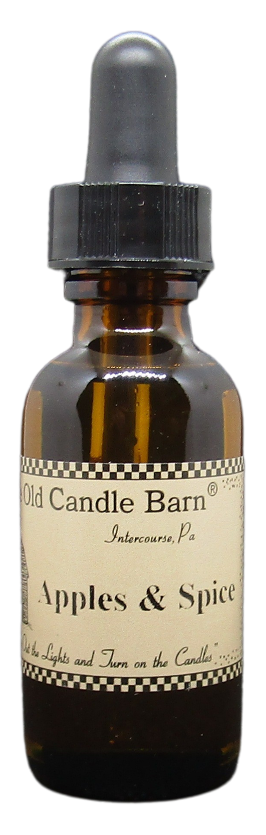 Old Candle Barn apples and spice potpourri oil in brown glass dropper bottle for home fragrance