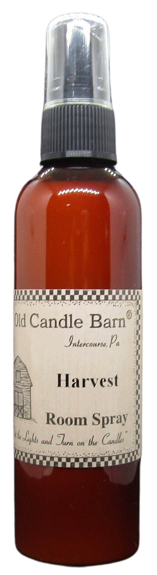 Old Candle Barn autumn room spray for home in brown bottle with black spray top and vintage label